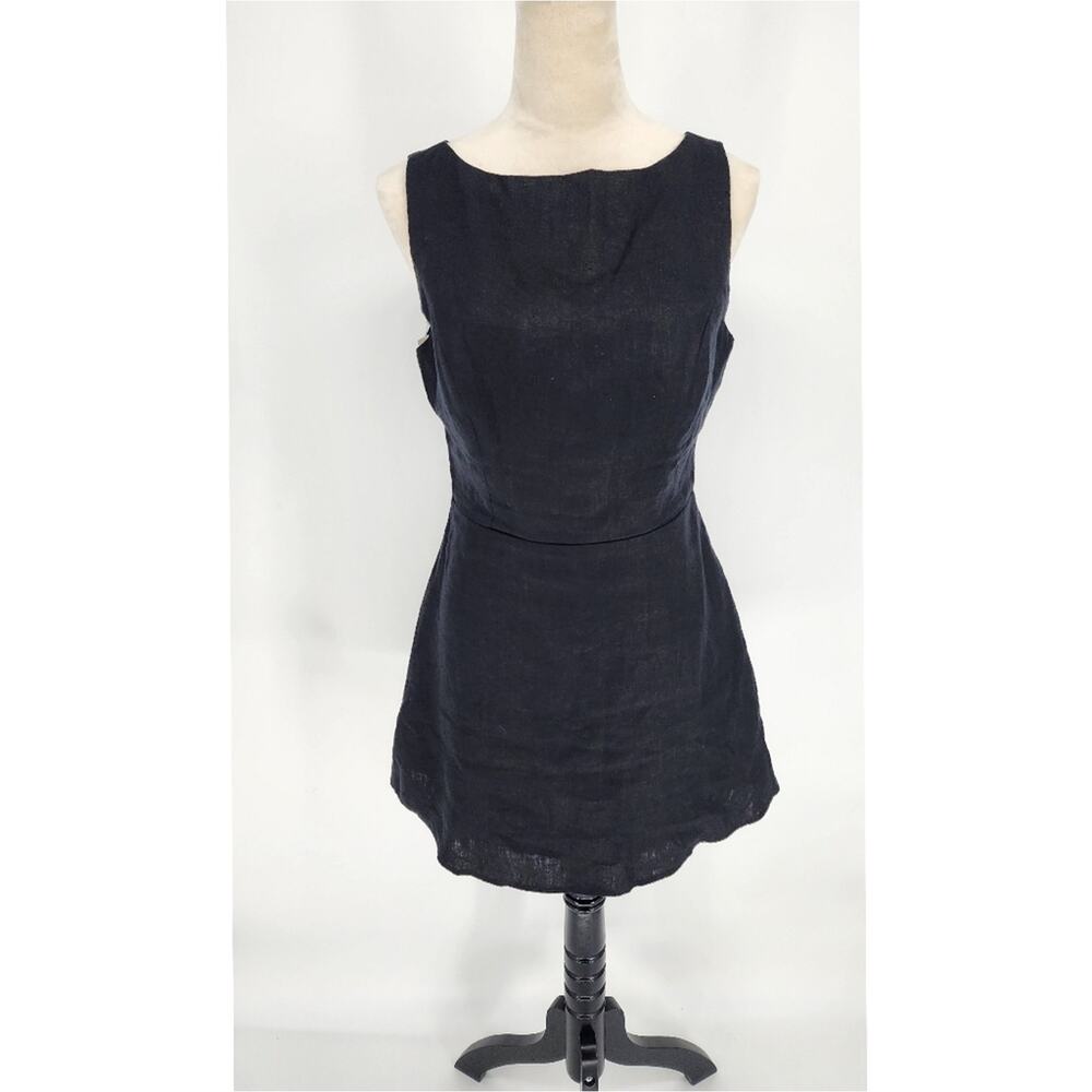 Reformation Zenni Mini Dress Sz 6 Black Boat Neck V-back A-line Skirt - Picture 2 of 7